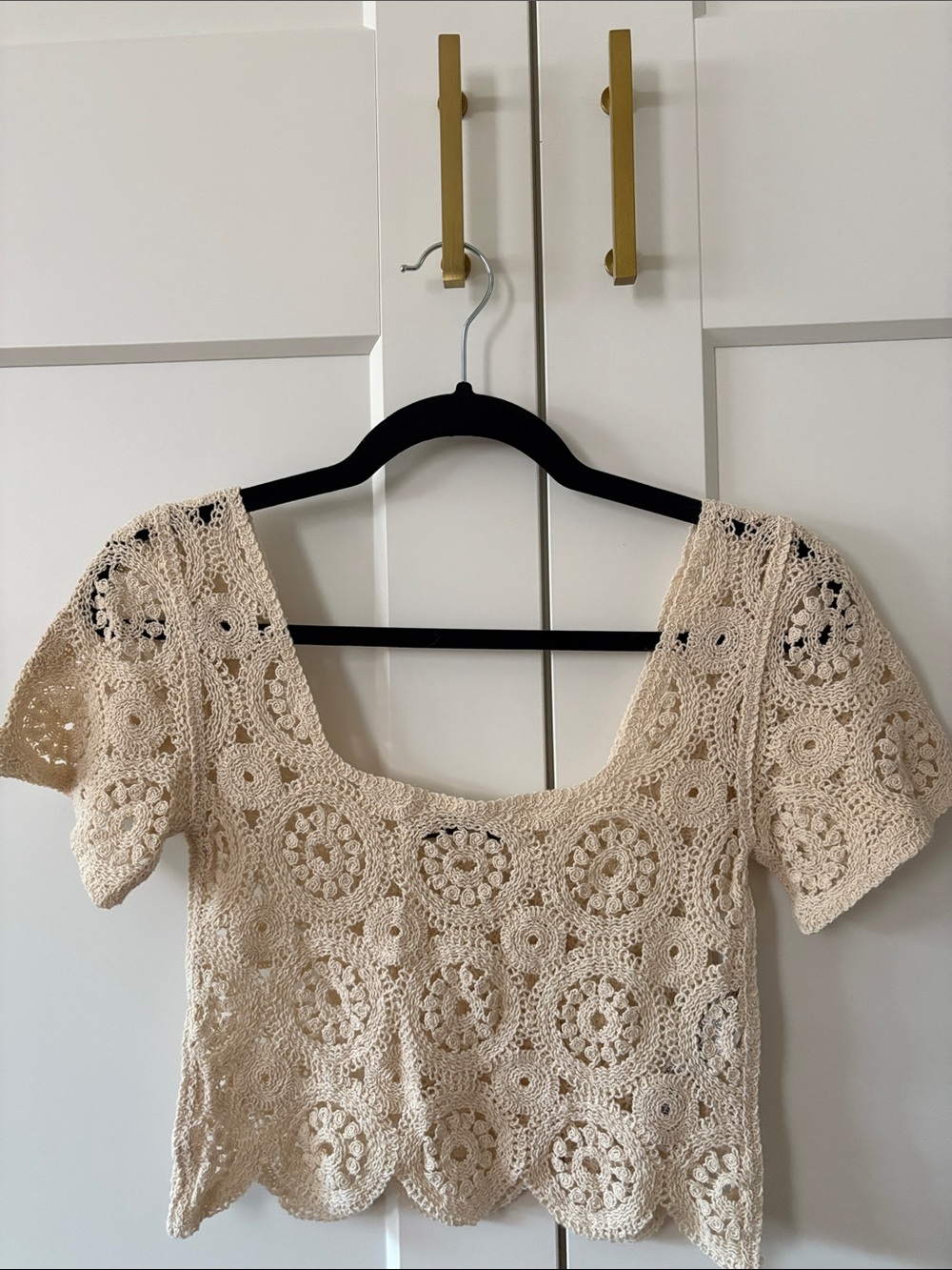 Zara Cream Crochet Scoop-Neck Crop Top